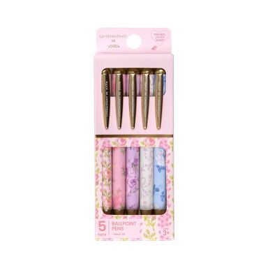 LoveShackFancy x Target - Yoobi Blooming Heirloom, Ikat Rose, Happy Thoughts, Coquette Bow, Everblooming Rosette 5pk Ballpoint Pen Retractable Set