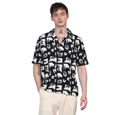 Campus Sutra Men Men's Onyx Black Oversized Geometric Foliage Shirt