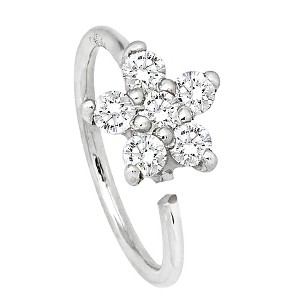Jewelry Avalanche 20G 14K Gold .075ctw Diamond Flower Nose Hoop Ring, Twist-open 5/16"(8mm) - 1 of 4