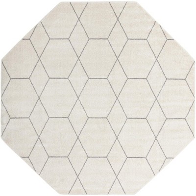 Ivory & Gray Trellis Octagon Easy-Care Synthetic Rug