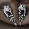 Anna-Kaci Leopard Cheetah Panther Head Zircon 925 Sterling Silver Animal Dangle Drop Earrings for Women - 2 of 4