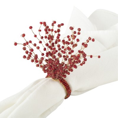 Red Beaded Burst Design Napkin Ring Set of 4