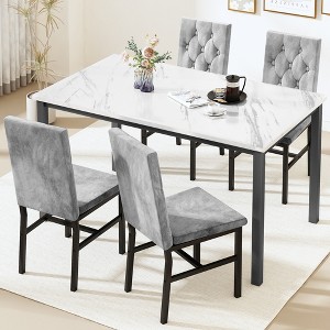 Hooseng 5-Piece Dininng Room Table Set with 4 Uphosltered Dining Chairs, Faux Marble Table Top and Metal Frame Space-Saving Dining Table Set for 4 - 1 of 4