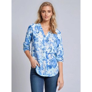Jones New York Printed V-Neck Pleated Kelly Blouse - 1 of 3
