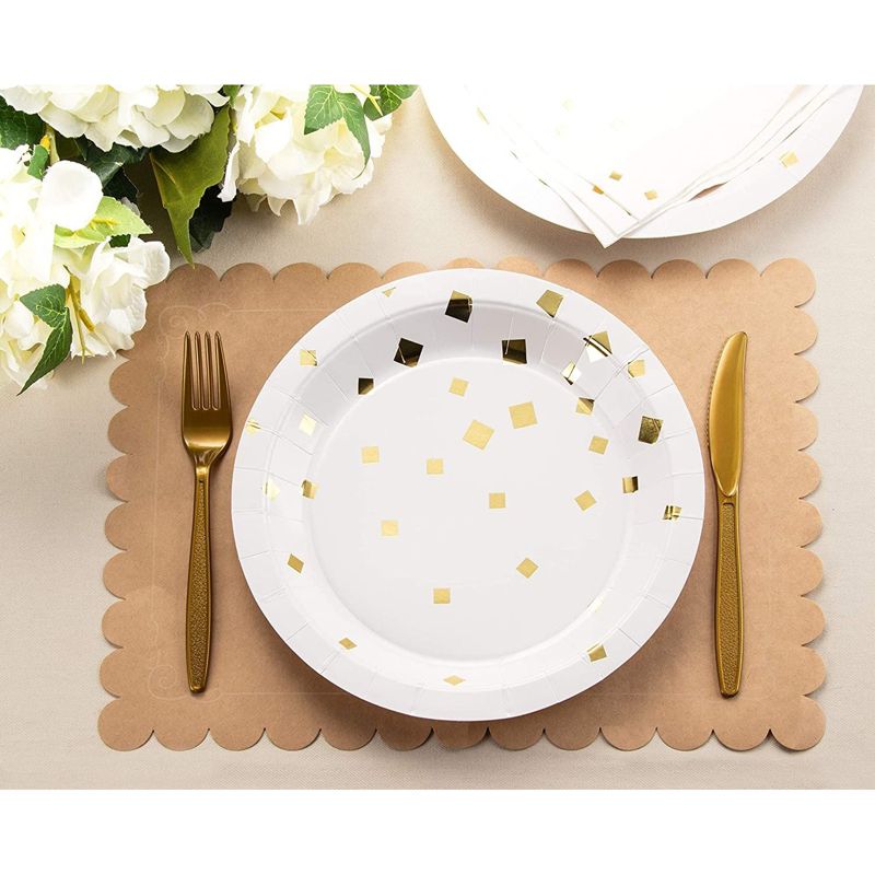 Juvale 48-Pack Gold Foil Square Confetti Disposable Paper Plates 9" Party Supplies, 3 of 6
