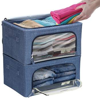 Sorbus Storage Bins with Divided Interior - Large Stackable & Foldable  Organizer Containers with Metal Frame, Oxford Fabric, Large Window & Carry