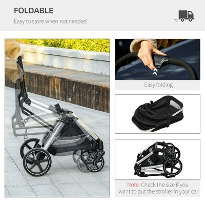 PawHut Black Aluminum 3-in-1 Pet Stroller with Storage Basket