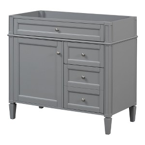 KTMBDW 36'' Bathroom Vanity without Sink, Freestanding Bathroom Storage Vanity Cabinet 2 Drawers and a Tip-out Drawer, Solid Wood Frame, Gray - 1 of 4