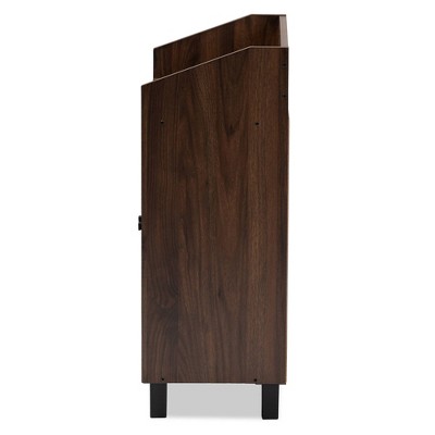 Walnut Brown 2-Door Wood Entryway Shoe Storage Cabinet with Open Shelf