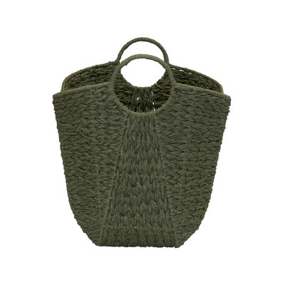 Olive Green Seagrass Oval Storage Basket with Wire Handles