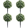 Set of 2 Artificial Topiary Ball Trees with Metal Stakes, 21.6" UV-Resistant PE Fake Plants with Begonia Flowers for Indoor/Outdoor Decor - 2 of 4