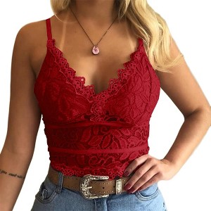 Imily Bela Women's Soft Casual Lace Crochet Spaghetti Strap Cami Crop Top Camisole - 1 of 4