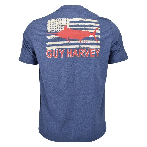 Guy Harvey Men's Threadcycled Americana Fish Pocket T-Shirt | Heather Navy  Large