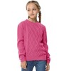 Girls Pullover Sweater Cable Knit Crew Neck Long Sleeve Sweater Knit Tops,Rose Pink - 2XL - 2 of 4