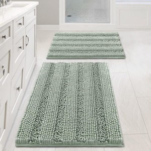 Attop Bathroom Rugs, Bath Mat Set of 2 Extra Thick Chenille Striped Pattern Shaggy Bath Rugs for Bath Room - 1 of 4