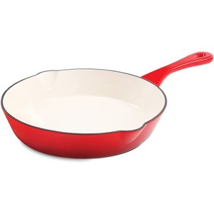 Crock Pot 8 Inch Round Artisan Enameled Non Stick Cast Iron Skillet Cooking Pan with Long Carry Handle and Double Pour Spouts, Scarlet Red - 1 of 1
