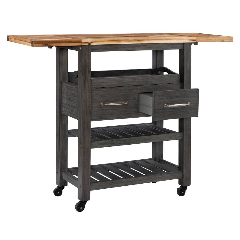 Kenberry Gray/Natural Wood Movable Kitchen Cart Storage Drawers &#38; Shelving Locking Wheels - Powell, 4 of 19