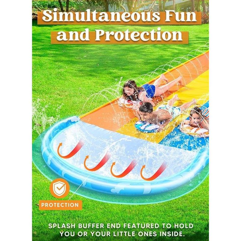 Syncfun 22.5ft Extra Large Lawn Water Slides (Double/Triple Lane), Summer Slip Waterslides Water Toy with Build in Sprinkler for Outdoor Water Fun for Kids, 4 of 13