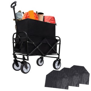 RISOKEYS Foldable Utility Beach Wagon Cart , Heavy Duty Utility Wagon Grocery Cart,3pcs Plastic Liner Bag,for Gardening, Beach, Picnics - 1 of 4