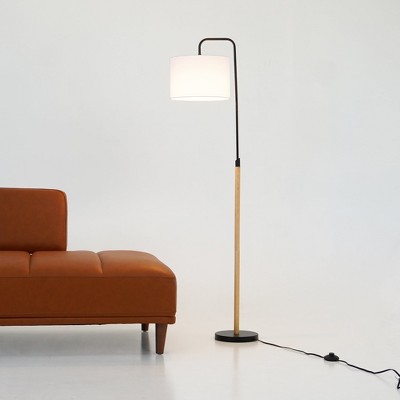 Modern Arc Floor Lamp Standing 59" Tall Black Metal Lior Floor Lamp Wooden Pole Cylinder Shade Decor for Living Room Reading Bedroom Office House Home