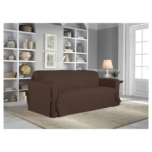 Chocolate Relaxed Fit Duck Furniture Loveseat Slipcover - Serta, Brown