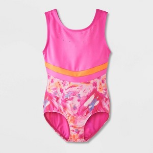 Girls' Feathered Hearts Leotard - Cat & Jack™ Pink - 1 of 4