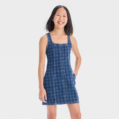 Girls' Square Neck Seamed Denim Dress - art class™