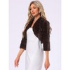 INSPIRE CHIC Women's Open Front 3/4 Sleeve Faux Fur Cropped Jacket - 3 of 4