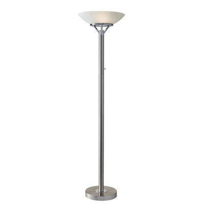Expo Brushed Steel Torchiere Floor Lamp with Frosted Glass Shade