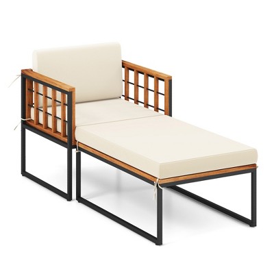 Tangkula 2pcs Outdoor Chaise Lounge Chair Acacia Wood Heavy Duty 1200 lbs Weight Capacity