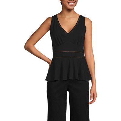 Lands' End Women's Regular Size Sleeveless LWCM Lattice Peplum VNeck Top