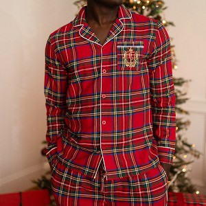 Adult General Sizing Red Tartan Plaid Men's Flannelette Luxe Pajama Set - Posh Peanut - 1 of 4
