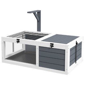 Skyzone Gray Wooden Tortoise Home: 2-Room Habitat with Basking Area, Clear Windows, Lamp Holder, - 1 of 4