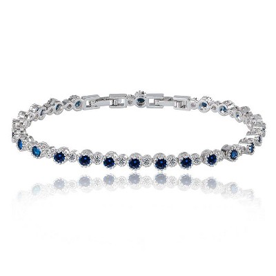 Hollywood Sensation Sapphire and White Diamond Tennis Bracelet with Round Cut Cubic Zirconia 7 Inches Gold
