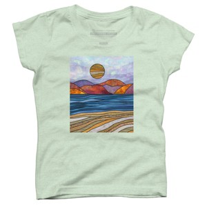 Girl's Design By Humans Beach Landscape Stain Glass By Maryedenoa T-Shirt - 1 of 2
