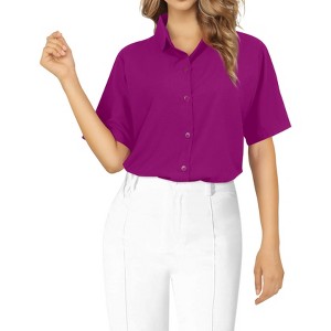 LA LEELA Womens Summer's Casual Blouse Shirt Blouses Short Sleeve Button Up Dress Tops Tee Shirts Coverup Hawaiian Dresses for Women - 1 of 4