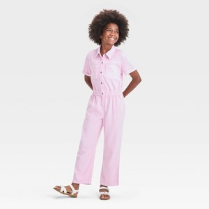 Girls' Short Sleeve Utility Jumpsuit - Cat & Jack™ Light Purple - 1 of 3