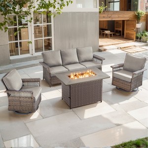 Belord Outdoor Furniture Set with Fire Pit Table - 4 Pieces Patio Furniture Set with Outdoor Couch Swivel Patio Chairs and 50000BTU Fire Pit - 1 of 4