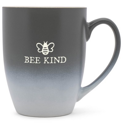 Elanze Designs Bee Kind Two Toned Ombre Matte Gray and White 12 ounce Ceramic Stoneware Coffee Cup Mug