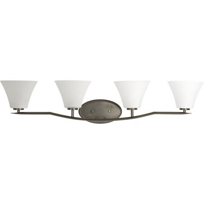 Progress Lighting Bravo Collection 4-Light Bath Wall Light in Antique Bronze with Etched Glass Shades