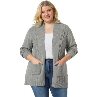 A.N.A. Open Front Waterfall Cardigan Beige Plus Size 1X Cotton Blend