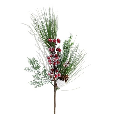 Festive Tabletop Christmas Spray with Red Berries and Pine Cones