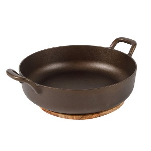 Bloomhouse Natural Bronze Finish 13-Inch Round Cast Iron Everyday Pan & Olive Wood Trivet - 1 of 4