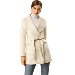 Allegra K Women's Shawl Collar Lapel Winter Belted Coat With Pockets Cream  White X-large : Target