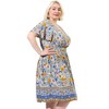Women's V Neck Short Sleeve Midi Boho Floral Smock Waist Outfits A Line Dresses - Agnes Orinda - 4 of 4