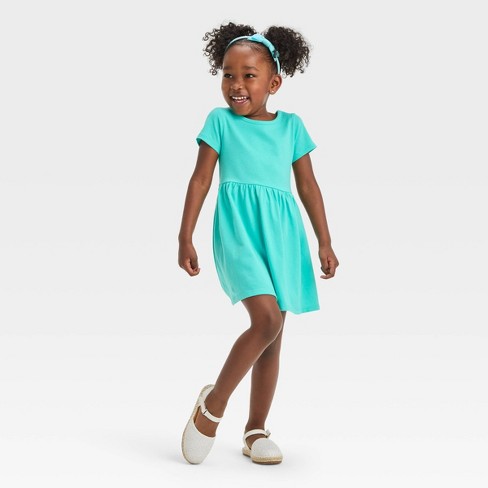 Toddler Girls' Short Sleeve Dress - Cat & Jack™ Turquoise Blue 5t : Target