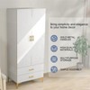 TIRAMISUBEST White 2-Door Wardrobe Armoire with Drawers & Hanging Rod - Modern Twill Design, Left Opening, 31.5"W x 76.77"H - 2 of 4