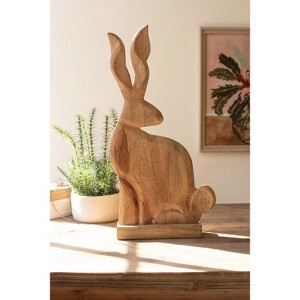 Hand-Carved Wooden Rabbit Figure – 28" Tall Rustic Accent by Kalalou - 1 of 4