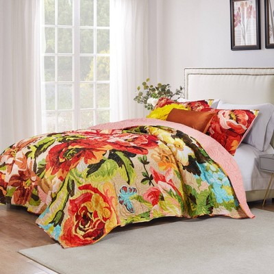 Blush Floral Twin Microfiber Reversible Quilt Set