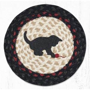 Earth Rugs Kitten Printed Round Trivet – 10"x10" Eco-Friendly Jute Mat with Playful Cat Design for Farmhouse Kitchens - 1 of 3